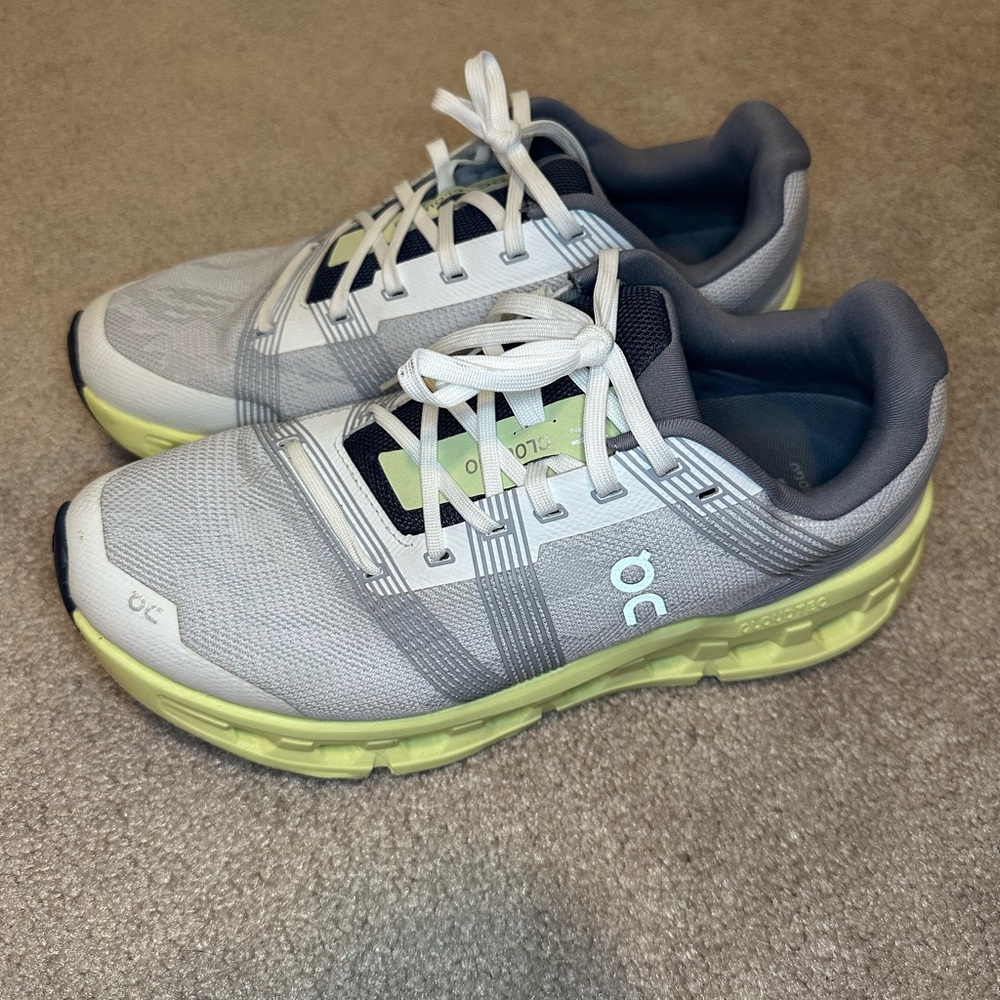On Running White and Lime Sneakers